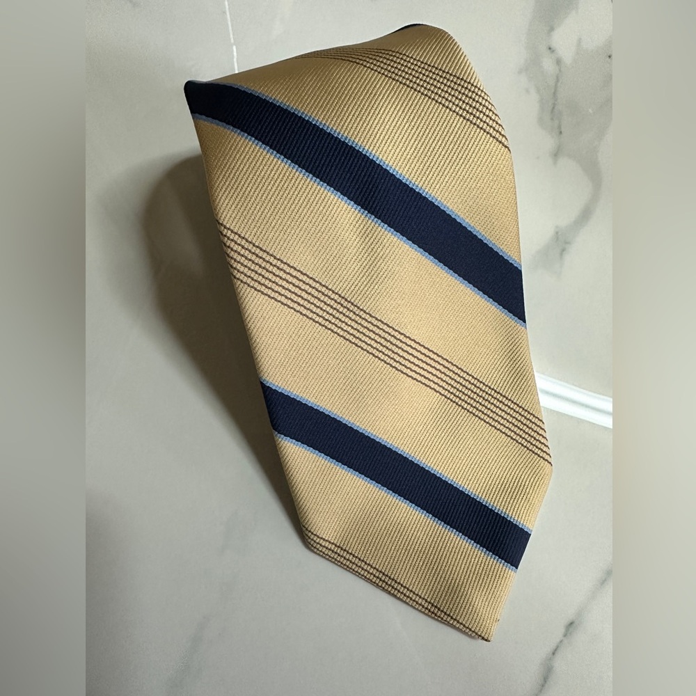 Vintage Pride of England Men’s Neck Tie in Gold, Tan, Navy